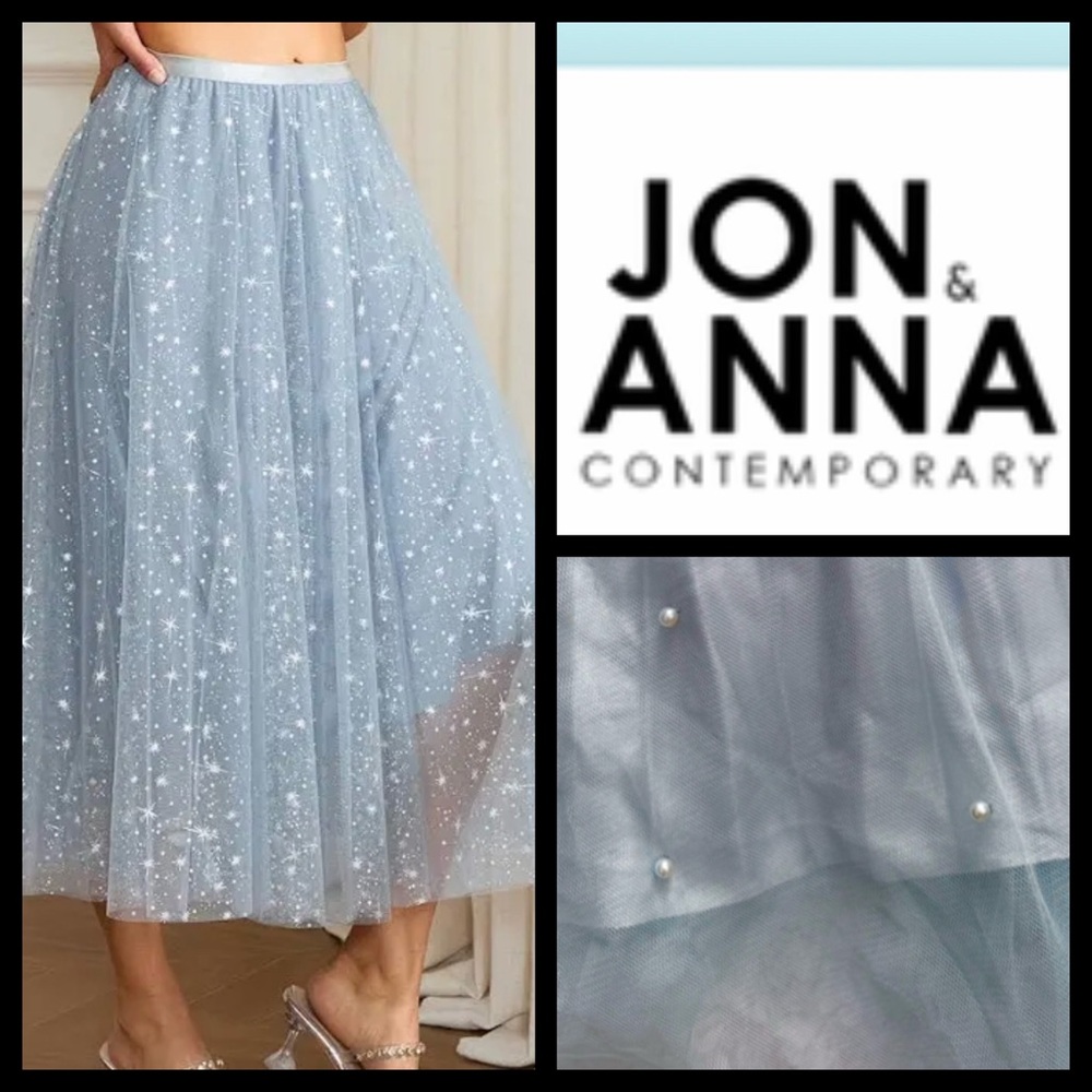 NWT Jon & Anna Light Blue Pearl Tulle Midi Skirt